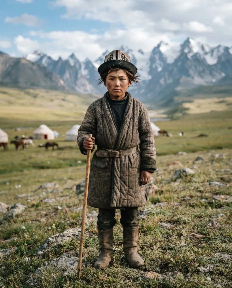 Young shepherd in a traditional kalpak